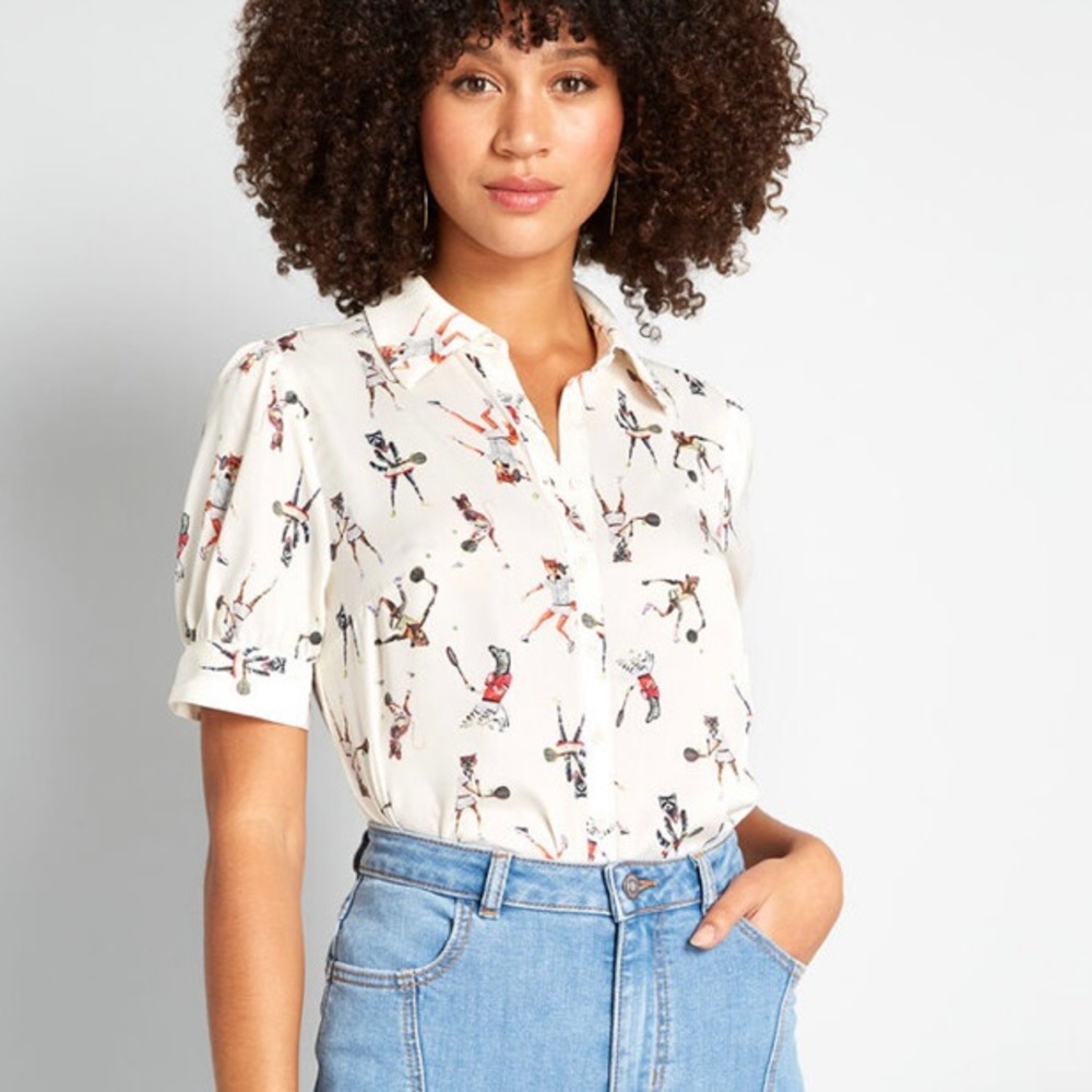 Modcloth Undeniably Inspired Animal Tennis Blouse